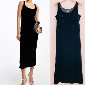 Vintage 90s Black Velvet Sleeveless Tank Maxi Empire Waist Slip Dress